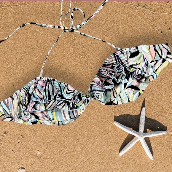 H&M | Boho Ruffle Trim Abstract Floral Bikini Top Size 10 Medium - Picture 1 of 4